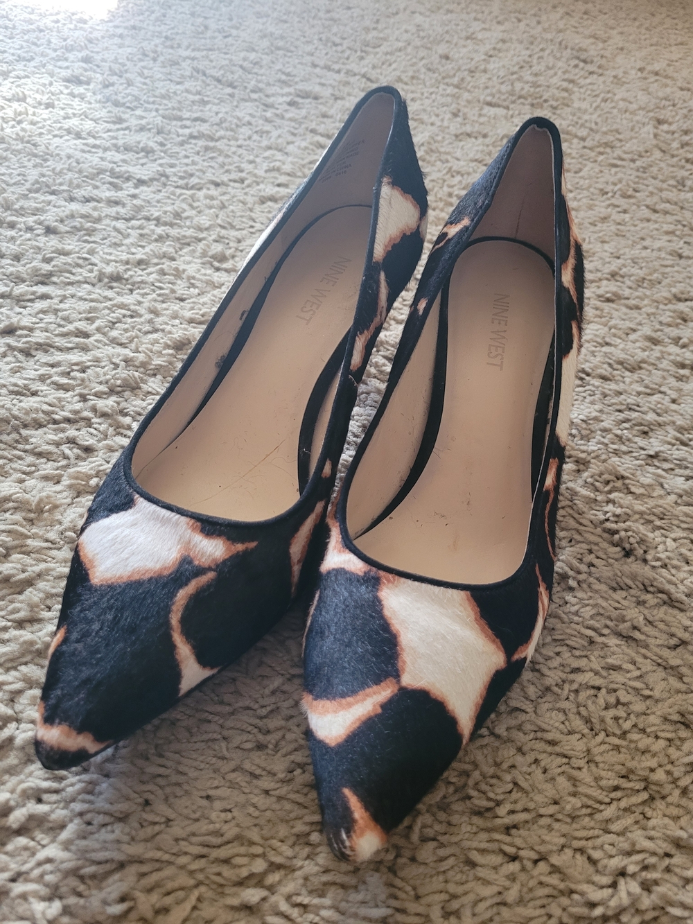 Nine West Womens Black and Cream Leopard Pointed-Toe Heels